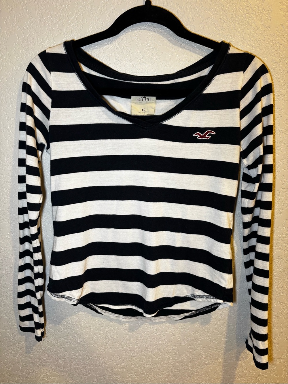 Hollister Black & White Striped Long Sleeve Tee